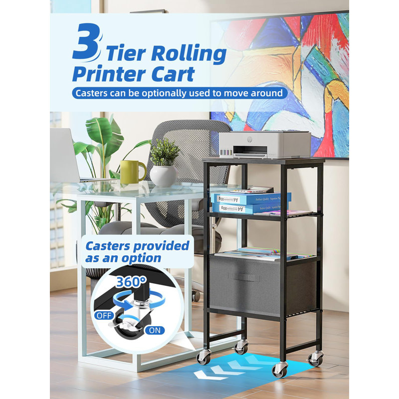 4-Tier Printer Stand With Fabric Drawer, Large Printer Table With Storage Shelf, Side Table