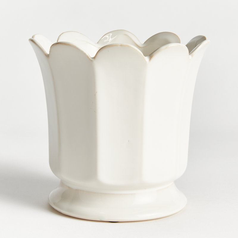 Conservatory Footed Ceramic Pot Planter, 6.69" H x 7.28" W x 7.28" D, White