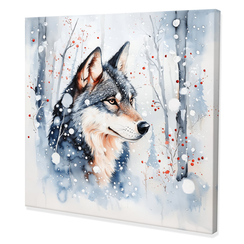 Aquarelle loup dans l'hiver II - loup, reproduction d'art mural, H 16 po x l 16 po, Toile tendue, Ne s’applique pas