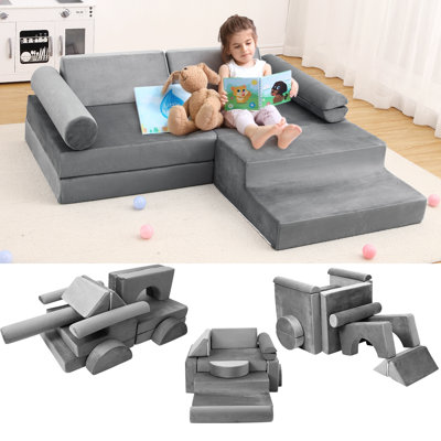 Canapé modulaire pour enfant 13 pièces, canapé modulaire pour enfant, mousse convertible et coussin de plancher pour garçon et fille