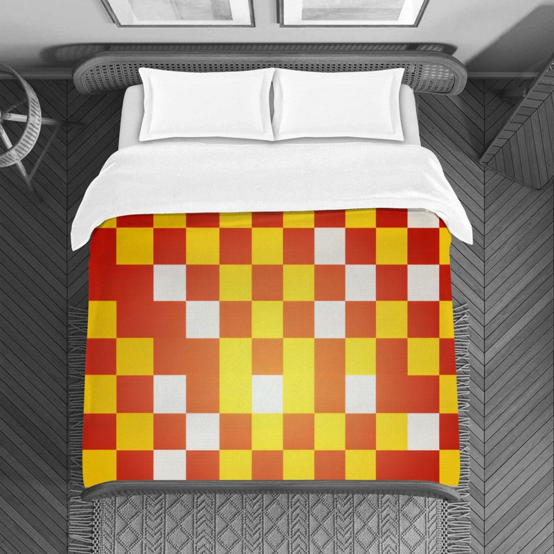 Polyester Duvet Cover, Queen Duvet Cover, Red/Yellow Checkered