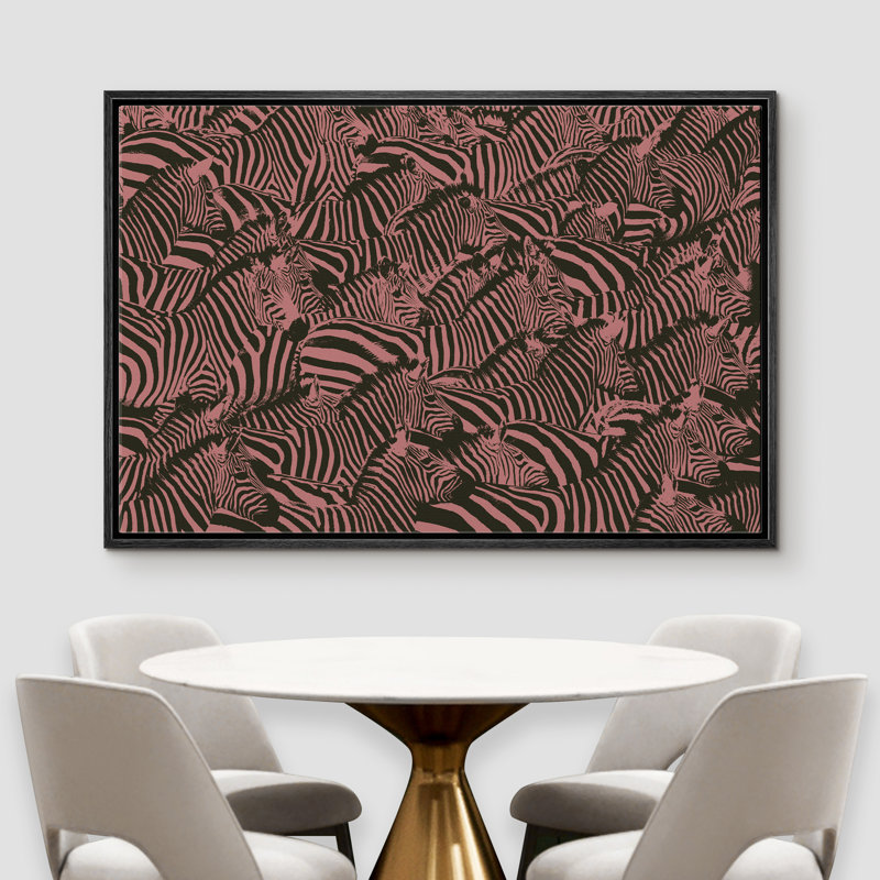 «Zebra Line Art Collage - Floater Frame», impression sur toile, Cadre noir, H 24 po x l 36 po x P 1,5 po