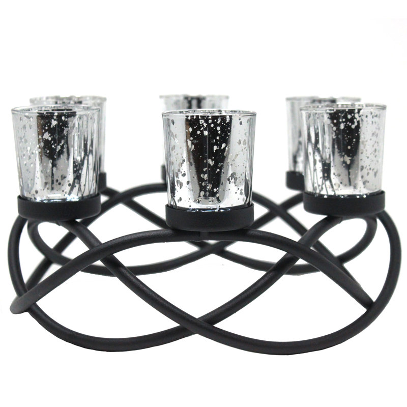 Centre de table avec porte-bougie ronde, Noir / argent