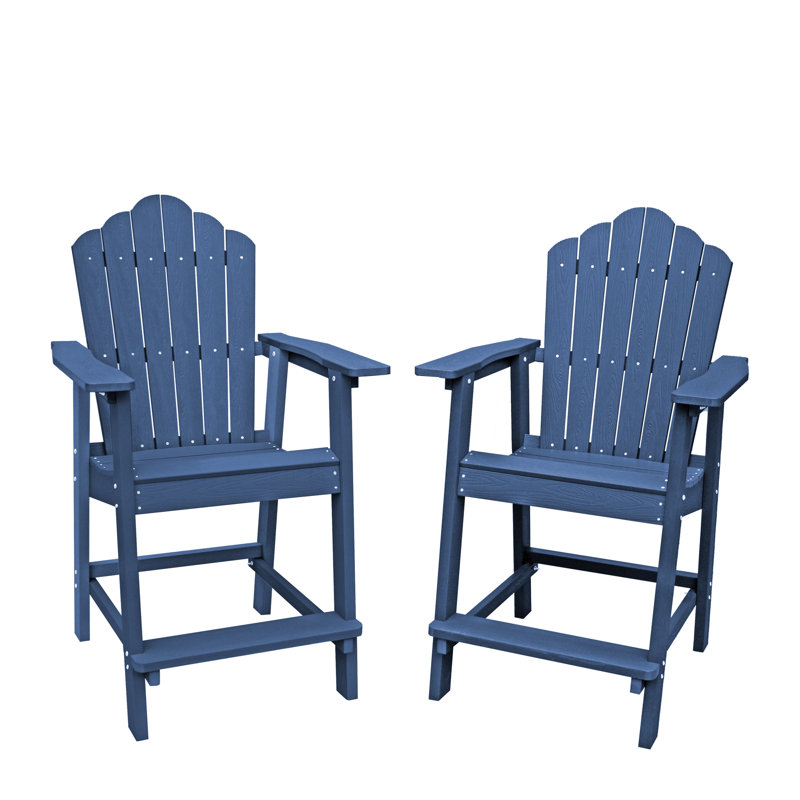 Albany 3-Piece Tall Adirondack Chair Set with Table HIPS Outdoor Patio Bar Stools, Navy