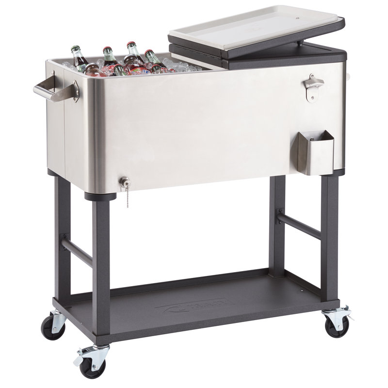 TRINITY 100 pte / 25 gallons Glacière à roulettes en acier inoxydable avec baignoire amovible