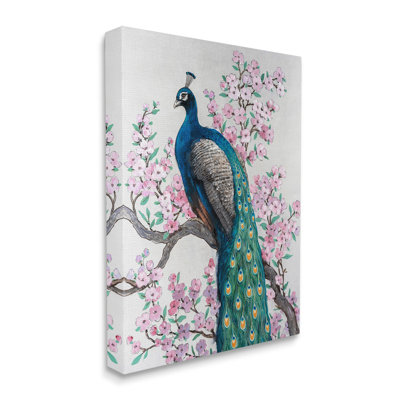 «Peacock & Cherry Blossoms Wrarap Canvas» par Tim Ottoole sur toile