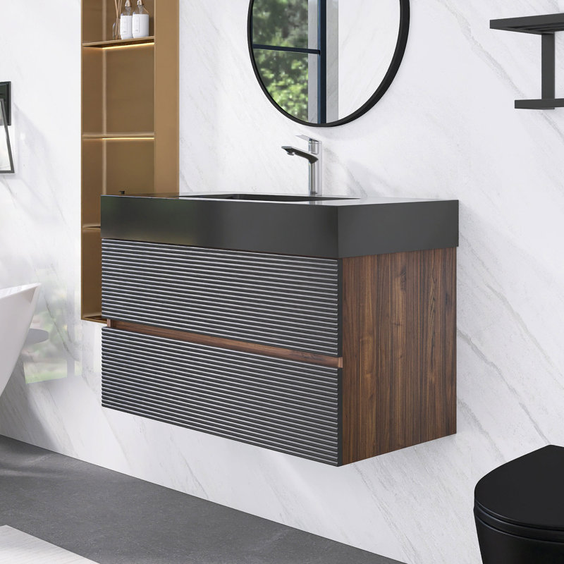 Meuble-lavabo mural 35,85 po x P 18,12 po x H 25,29 po, Black