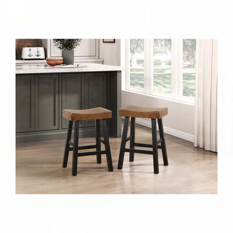 Ensemble de tabourets de bar en bois sans dossier, Noir, Tabouret de comptoir (siège d'une hauteur de 25 p, Brun