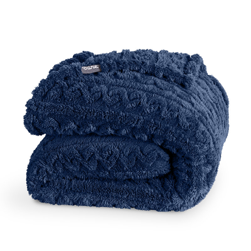 Couverture Cozy Faux Shearling, Très grand lit, Câble bleu foncé