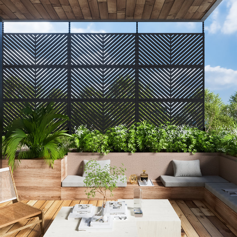 Harmon 4 ft. W Laser Cut Metal Privacy Screen, Black