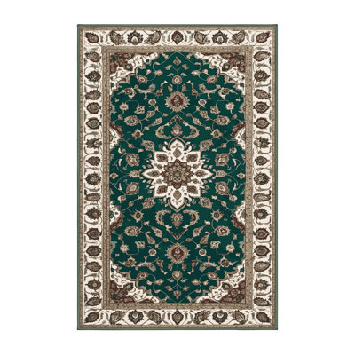 Tapis vert Tabriz lavable à la machine