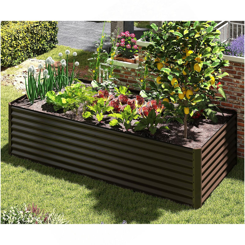 6X3x2ft Galvanized Raised Garden Bed, Outdoor Planter Garden Boxes Large Metal Planter Box For Gardening Vegetables Fruits Flowers, Brown