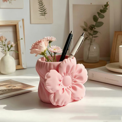 Printed Flower Pen  Cute  Flower Shaped Desk Organizer  Makeup Brush  For Girls  Decorative Storage Cup For Home  Office