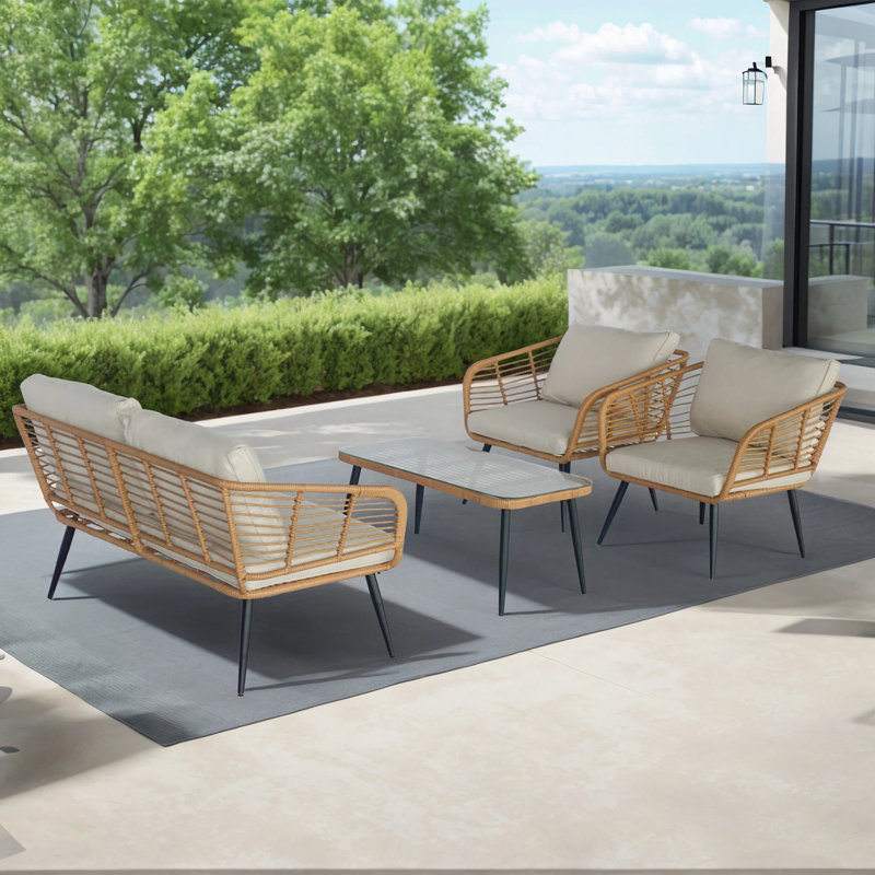 Gonneke 4-Person Patio Conversation Sets with Cushions, Cream