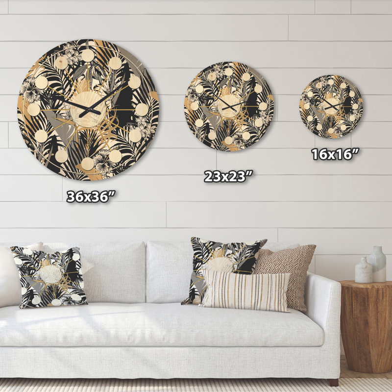 Horloge murale en bois doré Golden Foliage II, Grand