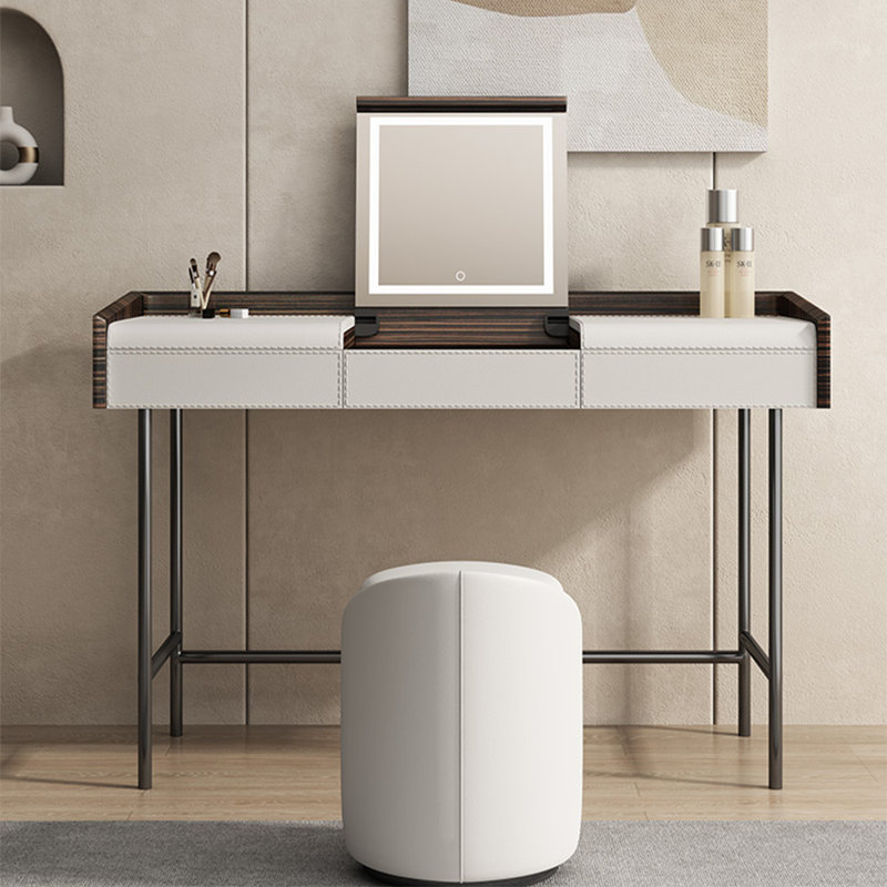 Commode simple en bois massif à miroir, Noir / blanc / brun