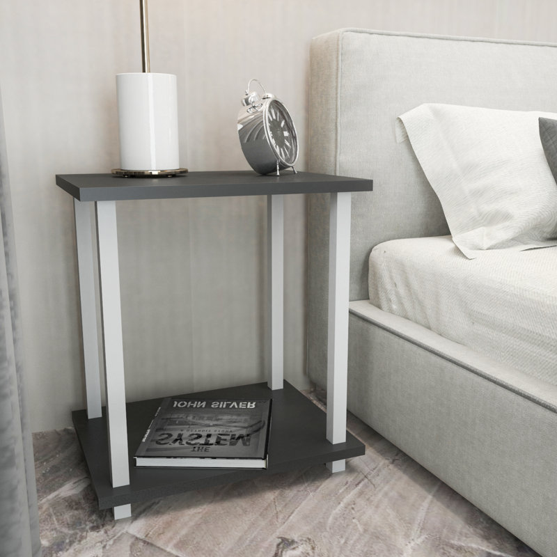 Calvester Nightstand - Modern Square End Table with Lower Shelf, White/Anthracite