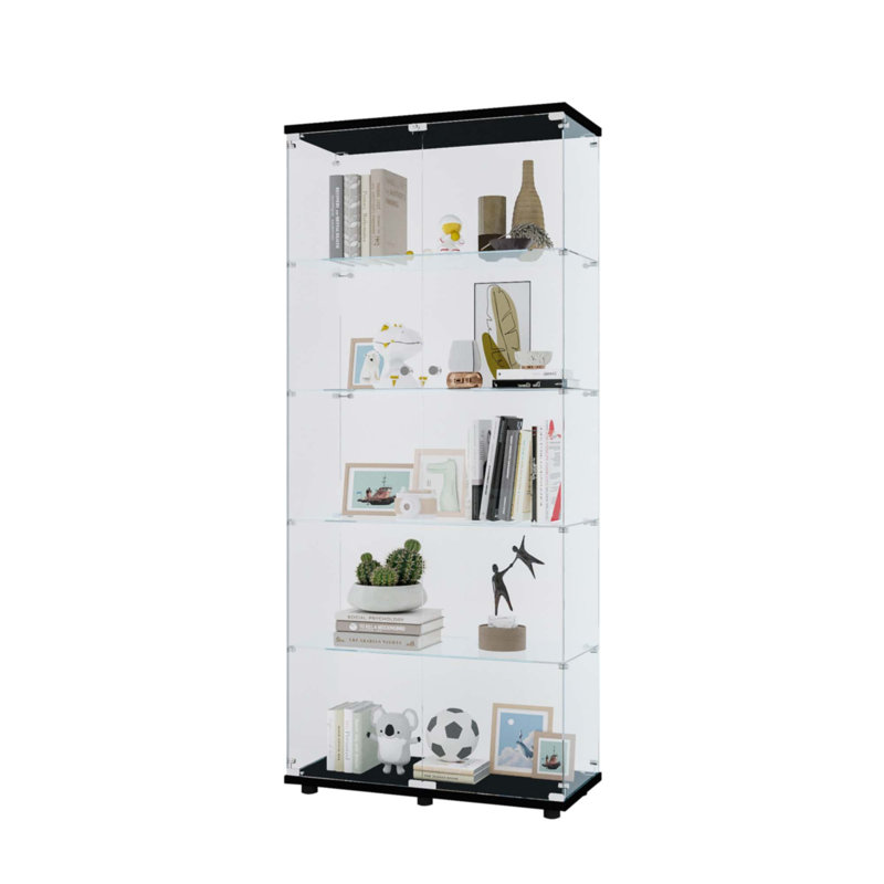 Vitrine en verre avec porte double 5 tablettes, H 14,37 po x l 73,82 po x P 31,69 po, Noir