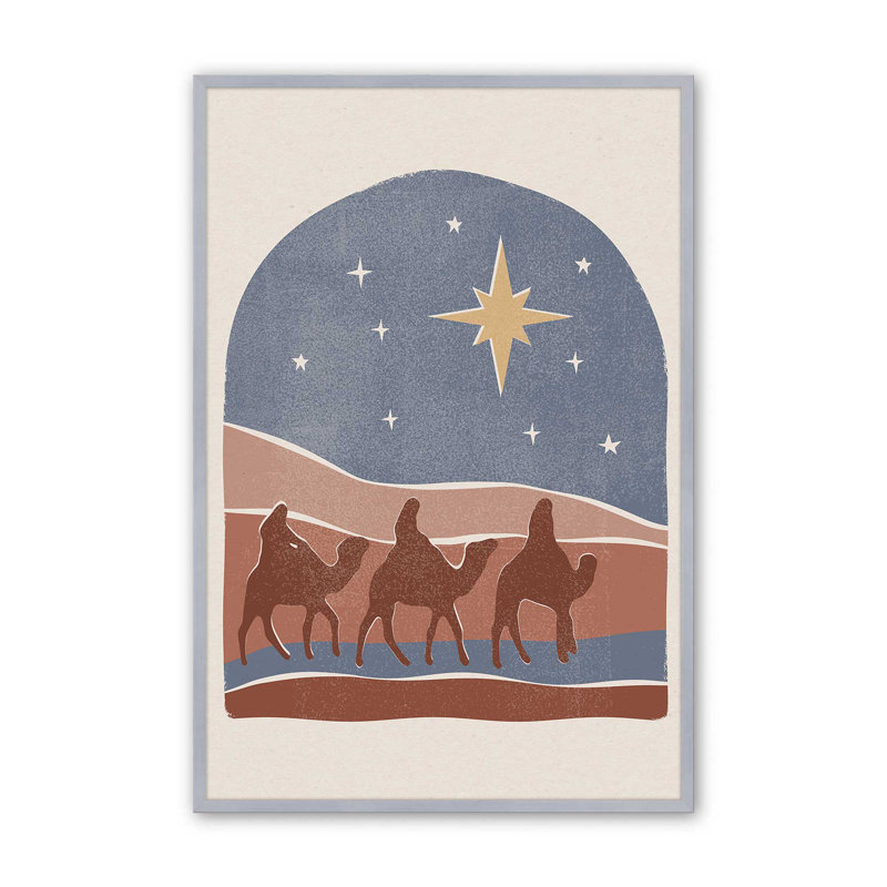 Étoile de Bethléem, crèche de Noël II, reproduction, Cadre simple en chrome poli poli, H 17,25 po x l 13,25 po x P 1,25 po