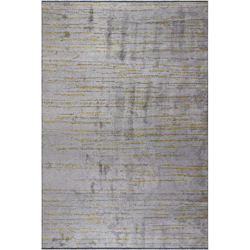 Tapis gris / doré à tissage plat abstrait, Rectangle 7 pi 10 po x 11 pi 2 po