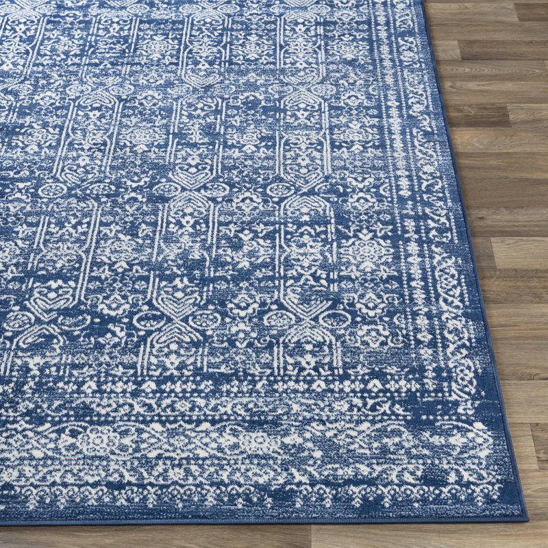Tapis rayé bleu foncé / blanc Shyann, Rectangle 7 pi 10 po x 10 pi