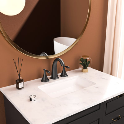 Modern Matte Black Basin Faucet Part - 2 Handle Widespread 3 Hole With Pop Up Drain Bathroom Sink