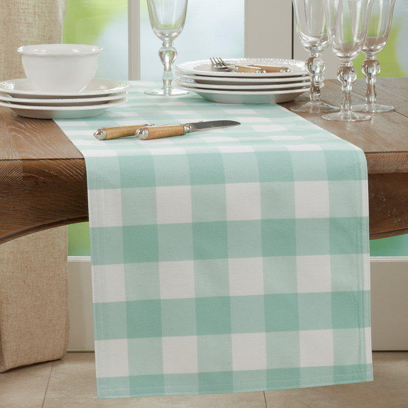Salerno Buffalo Plaid Tablecloth, 16" W x 108" L, Green