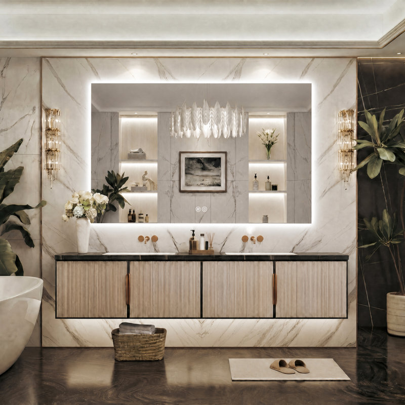 Lunara UL Certified Frameless Backlit LED Bathroom Vanity Mirror , Anti Fog Temper Glass 3 Year Warranty, 55" x 36"