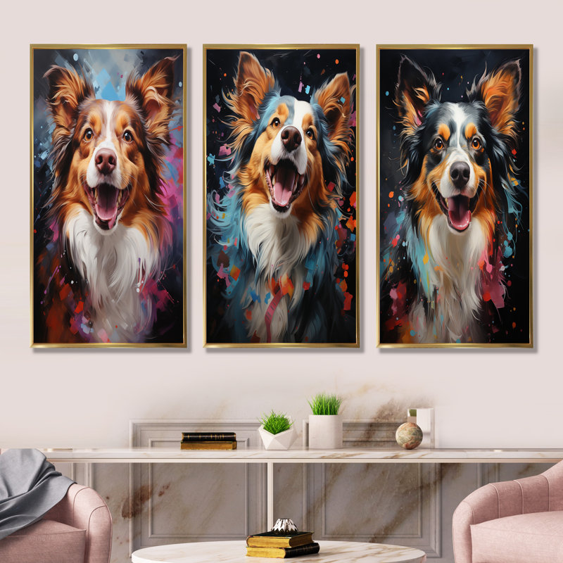 Papillon Prance - ensemble de 4 décorations murales pour chien, Cadre flottant doré, H 28 po x l 36 po