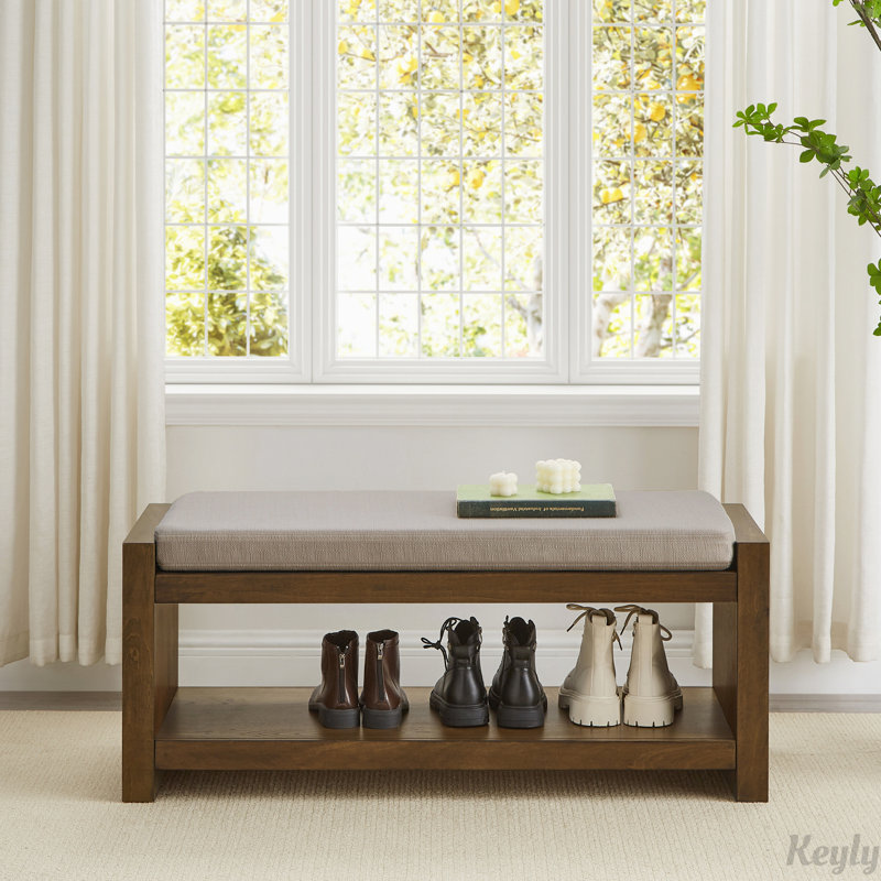 Banc d'appoint avec étagère à chaussures à tablette inférieure, Lin lin, H 18,50 po x l 40 po x P 16,25 po