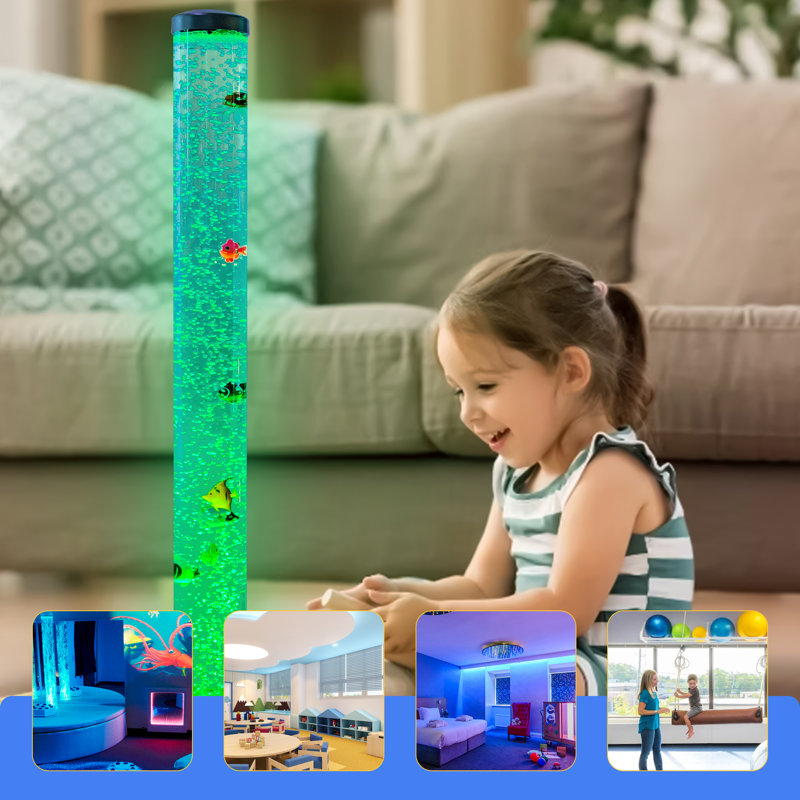 Jakub 3.3ft Sensory Bubble Fish Tube Lamp with Remote Control – 7 Colour Changing LED Light, Moving Fish & Adjustable Bubble Stream – Perfect for Sensory Rooms, Bedrooms, and Therapeutic Environments