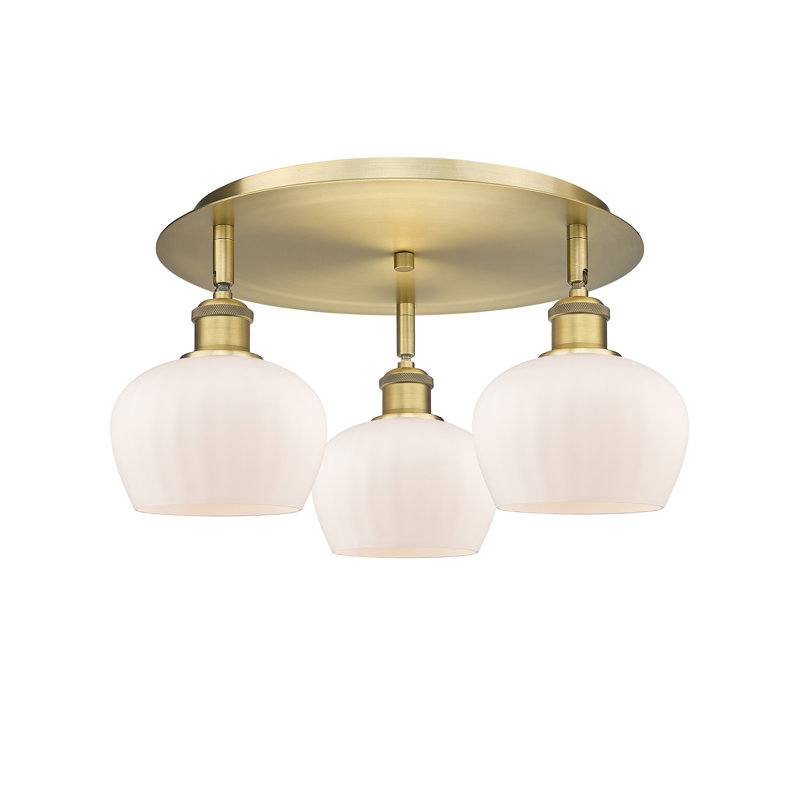 Bergeman Glass Flush Mount, Matte White, Brushed Brass
