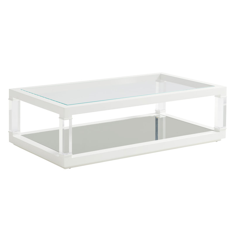 White Rectangular Wood and Glass Outdoor Cocktail Table