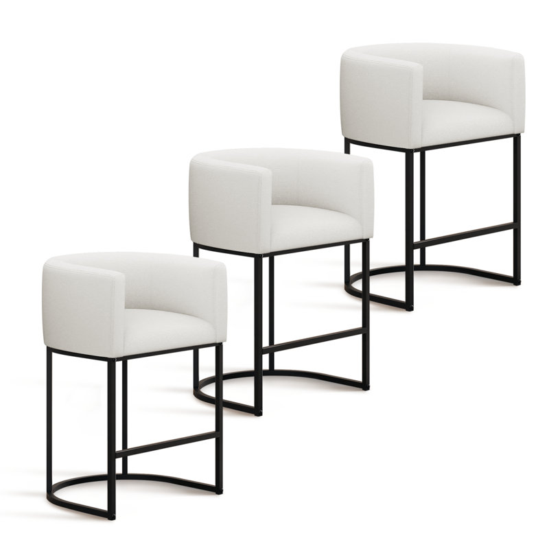 Upholstered Counter Stool With Metal Frame, White