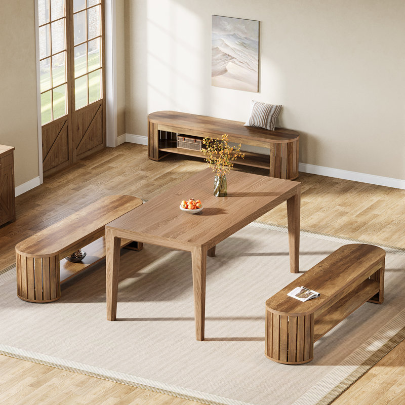 63" Wooden Dining Bench, Kitchen Dining Seat For Dining Room, Living Room, Home Office, Easy Assembly, Brown