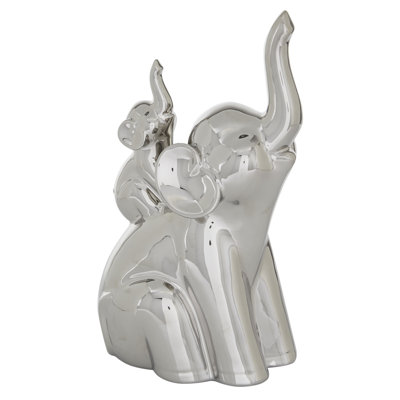 Sculpture en porcelaine argentée Glam, éléphant 11 x 5 x 7