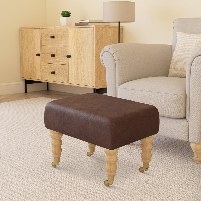 Manufactured Wood Accent Stool, Natural, Chestnut Brown, Italian Leather