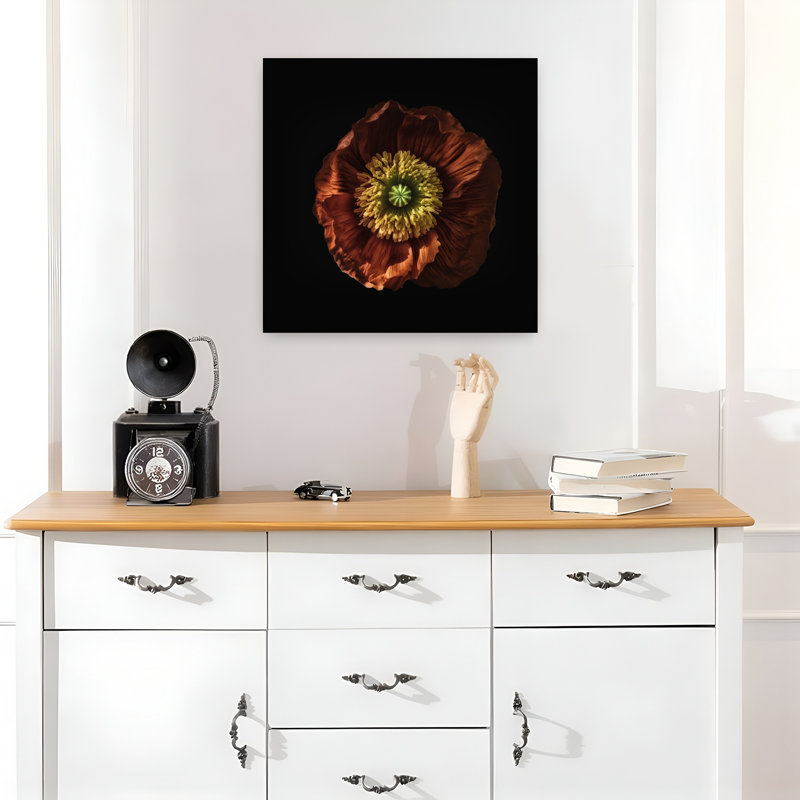 «Red Poppy», art mural contemporain abstrait, H 18 po x l 18 po