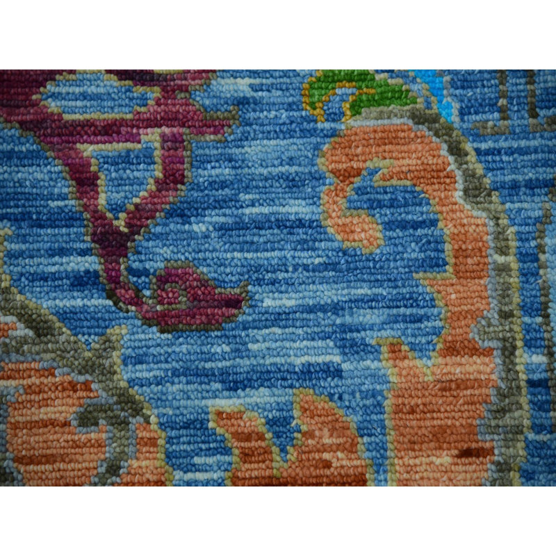 Tapis surdimensionné noué à la main 12 pi 3 po x 15 pi 0 po bleu, 100% laine, tissé Oushak