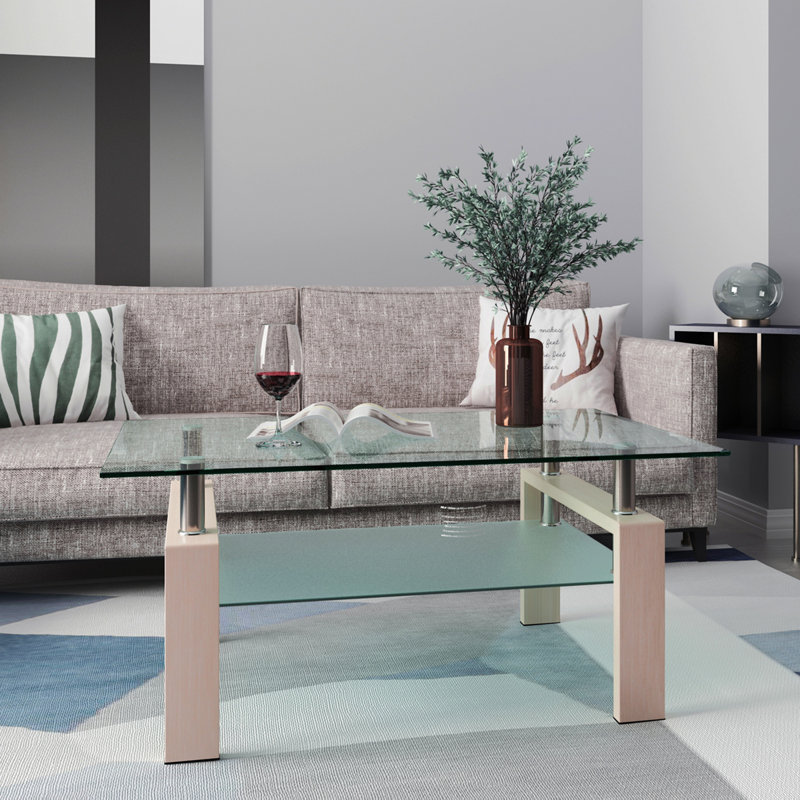 Table basse rectangulaire en verre, table basse transparente, tables centrales latérales modernes pour le salon, meubles de salon (Old Sku: W24182241)