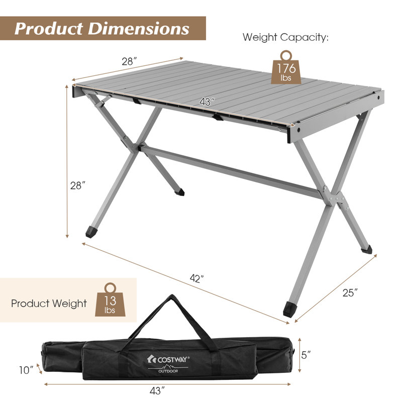 Table de pique-nique pliante en métal, gris