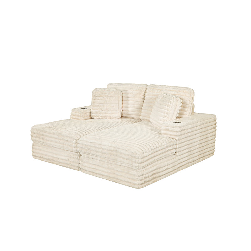 Chaise longue double compressée 2 pièces, Beige