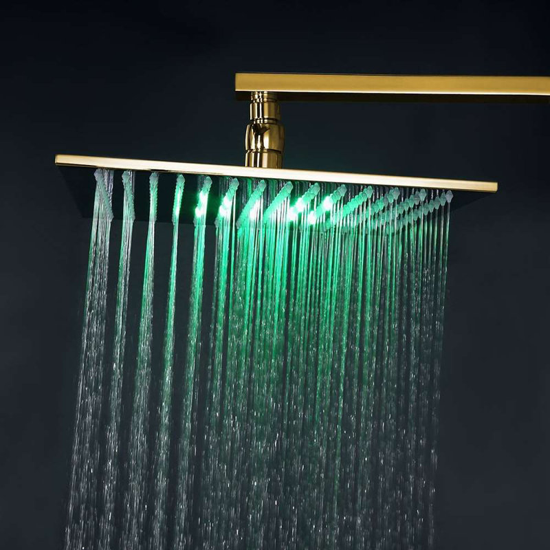 Trialo Solid Brass Color Changing LED Rain Shower Head with Adjustable Jets, 2" H x 24" W