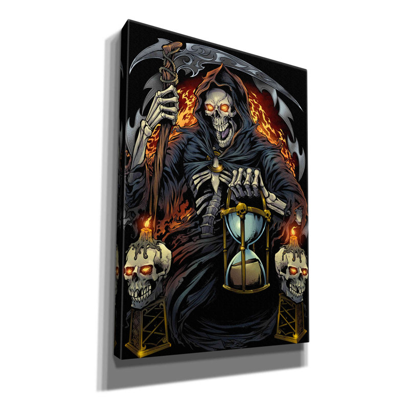Aatiqa Grim Reaper avec sablier sur toile, H 26 po x l 18 po x P 0,75 po
