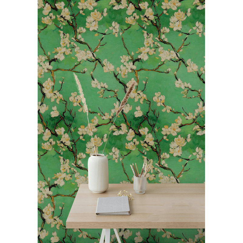 Rouleau de papier peint à motif floral vert Gurkirat