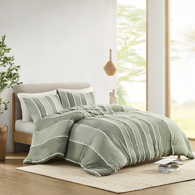 Literie 3 pièces en coton rayé pour lit King/King, avec housse de couette 100 % rayée.