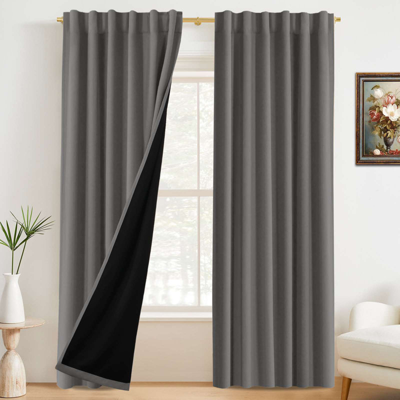100% Blackout Curtains for Bedroom with Liner Full Room Darkening Curtains Thermal Insulated Back Tab/Rod Pocket Window Drapes for Living Room, 2 Panels