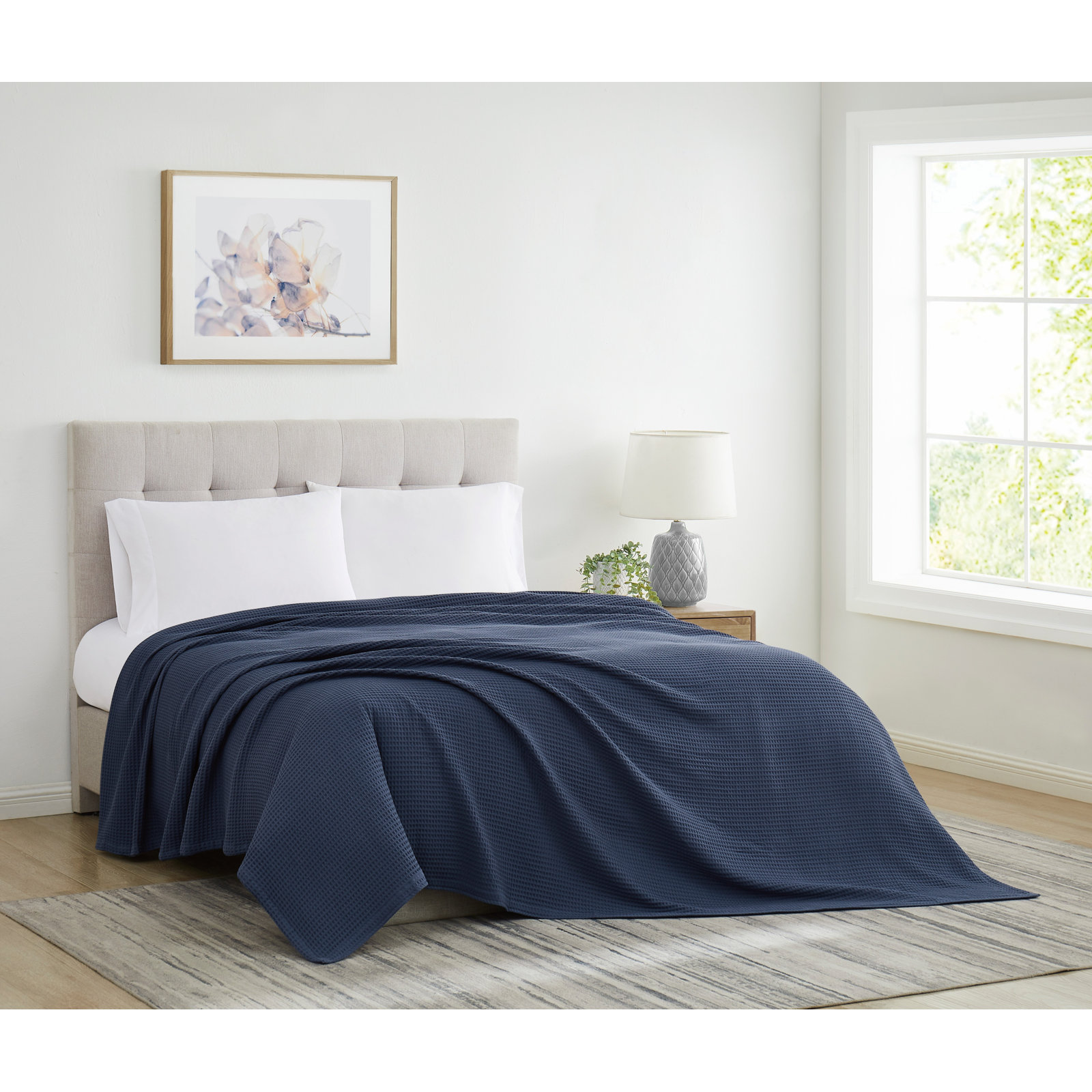 Cotton Throw Blanket, Blue, King