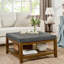 Structure en bois de hêtre avec coussin en lin gris foncé et tablette ouverte carrée-592814435