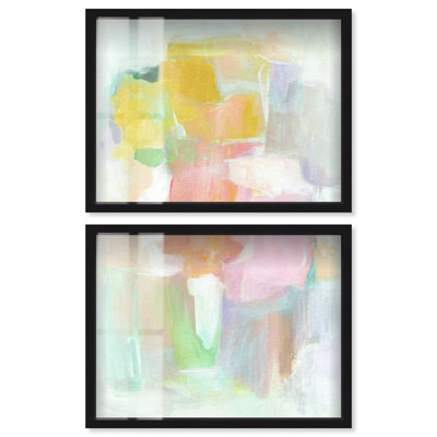 Sun Through Color II - Ira Comleva, impression abstraite grand format en deux parties, encadrée sous verre, par Art Remedy, cadre noir, 44 x 33